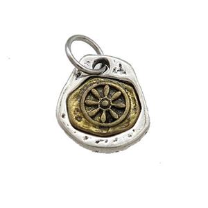 Tibetan Style Copper Slice Pendant Buddhist Dharma Wheel Amulet Antique Silver Bronze, approx 11-12.5mm [FD14658]
