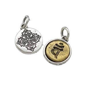 Tibetan Style Copper Circle Pendant Vajra Pestle Antique Silver Bronze, approx 10mm [FD14663]