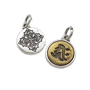 Tibetan Style Copper Circle Pendant Vajra Pestle Antique Silver Bronze, approx 10mm [FD14664]