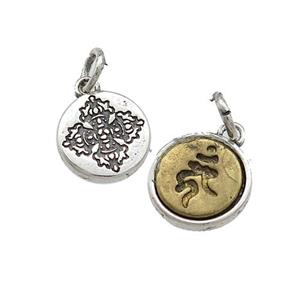 Tibetan Style Copper Circle Pendant Vajra Pestle Antique Silver Bronze, approx 10mm [FD14665]