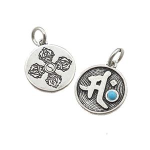 Tibetan Style Copper Circle Pendant Vajra Pestle Antique Silver Bronze, approx 12mm [FD14668]