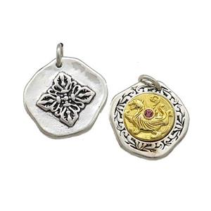 Tibetan Style Copper Circle Pendant Vajra Pestle Antique Silver Gold, approx 18mm [FD14680]