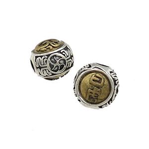 Tibetan Style Copper Round Beads Large Hole Antique Silver Bronze, approx 9mm, 3mm hole [FD14682]