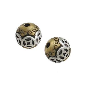 Tibetan Style Copper Round Beads Large Hole Antique Silver Bronze, approx 9.5mm [FD14685]