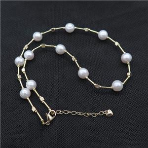 White Pearl Necklace With See Glass Tube, approx 3mm, 9mm, 40-45cm length [FD14714]