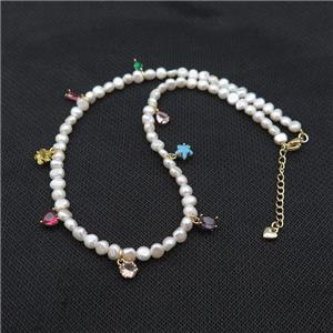White Pearl Necklace With Crystal Glass, approx 6mm, 8mm, 40-45cm length [FD14720]