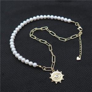 White Pearl Necklace With Copper Chain Gold Plated, approx 18mm, 6-7mm, 40-45cm length [FD14722]
