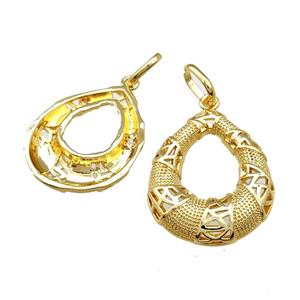 Copper Teardrop Pendant Hollow 18K Gold Plated, approx 32-40mm [FD14745]