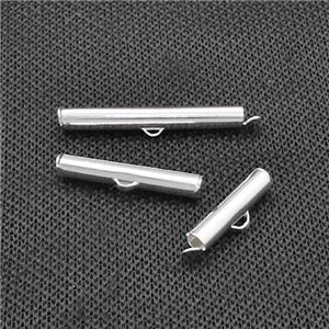 Copper Pinch Clasp Tube End Findings Platinum Plated, approx 4x23mm [FD14759-23MM]