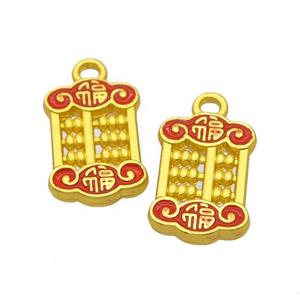 Abacus Charms Alloy Pendant Red Painted Matte Gold Plated, approx 10-15mm [FD14780]