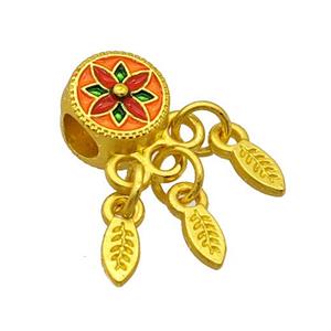 Alloy Coin Beads Multicolor Painted Flower Leaf Tassel Large Hole Matte Gold Plated, approx 3-8mm, 9mm, 4mm hole [FD14784]