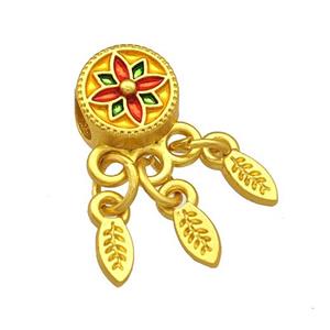 Alloy Coin Beads Multicolor Painted Flower Leaf Tassel Large Hole Matte Gold Plated, approx 3-8mm, 9mm, 4mm hole [FD14785]