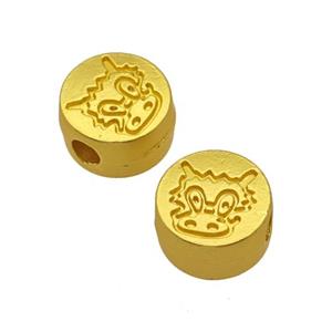 Alloy Coin Beads Large Hole Dancing Lion Matte Gold Plated, approx 10mm, 3mm hole [FD14787]