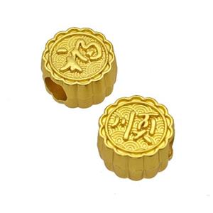 Alloy Coin Beads Large Hole Fu Lucky Matte Gold Plated, approx 11mm, 4mm hole [FD14788]