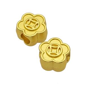 Alloy Flower Beads Large Hole Chinese Fortune Symbols Matte Gold Plated, approx 12mm, 4mm hole [FD14789]