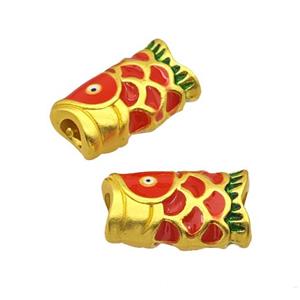 Alloy Fish Charms Beads Large Hole Red Painted Matte Gold Plated, approx 9-15mm, 4mm hole [FD14793]