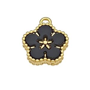 Copper Flower Pendant Pave Black Resin Gold Plated, approx 12mm [FD14810]