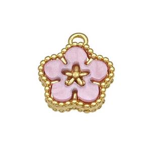 Copper Flower Pendant Pave Pink Resin Gold Plated, approx 12mm [FD14812]