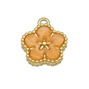 Copper Flower Pendant Pave Resin Gold Plated, approx 12mm [FD14813]