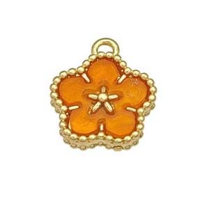 Copper Flower Pendant Pave Resin Gold Plated, approx 12mm [FD14814]