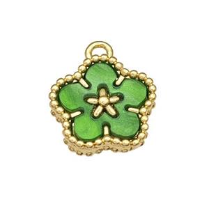 Copper Flower Pendant Pave Green Resin Gold Plated, approx 12mm [FD14816]