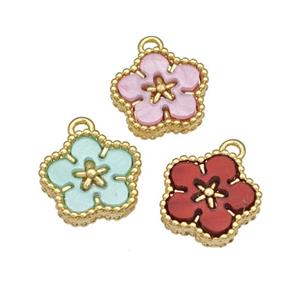 Copper Flower Pendant Pave Resin Gold Plated Mixed, approx 12mm [FD14818]