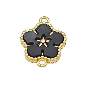 Copper Flower Connector Pave Black Resin Gold Plated, approx 14mm [FD14819]