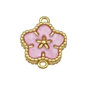 Copper Flower Connector Pave Pink Resin Gold Plated, approx 14mm [FD14821]