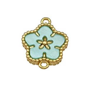 Copper Flower Connector Pave Green Resin Gold Plated, approx 14mm [FD14822]