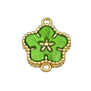 Copper Flower Connector Pave Green Resin Gold Plated, approx 14mm [FD14823]