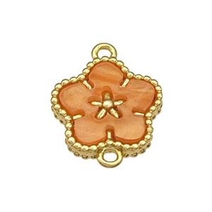 Copper Flower Connector Pave Orange Resin Gold Plated, approx 14mm [FD14824]
