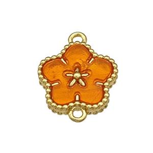 Copper Flower Connector Pave Orange Resin Gold Plated, approx 14mm [FD14825]
