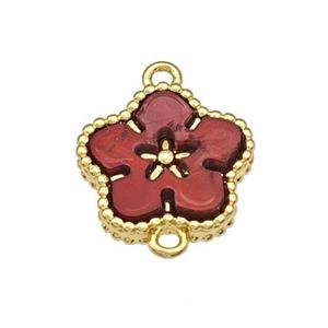 Copper Flower Connector Pave Red Resin Gold Plated, approx 14mm [FD14826]