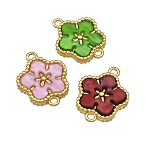 Copper Flower Connector Pave Resin Gold Plated Mixed, approx 14mm [FD14827]