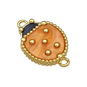 Copper Ladybug Connector Pave Orange Resin Gold Plated, approx 13-16mm [FD14833]