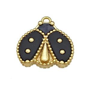 Copper Ladybug Pendant Pave Black Resin Gold Plated, approx 15-17mm [FD14838]