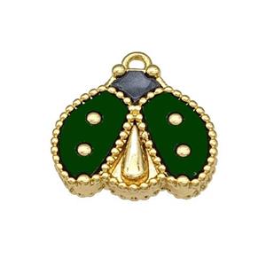 Copper Ladybug Pendant Pave Darkgreen Resin Gold Plated, approx 15-17mm [FD14840]
