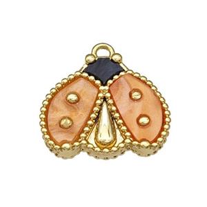 Copper Ladybug Pendant Pave Peach Resin Gold Plated, approx 15-17mm [FD14843]