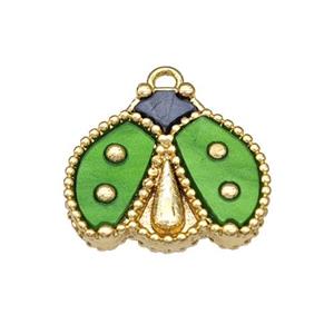 Copper Ladybug Pendant Pave Mint Green Resin Gold Plated, approx 15-17mm [FD14845]