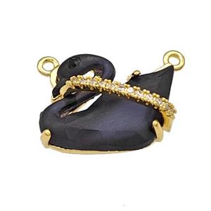 Copper Swan Pendant Pave Black Acrylic Zirconia 2loops Gold Plated, approx 12-16mm [FD14859]