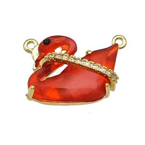 Copper Swan Pendant Pave Red Acrylic Zirconia 2loops Gold Plated, approx 12-16mm [FD14863]