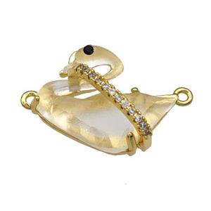 Copper Swan Connector Pave Acrylic Zirconia Gold Plated, approx 12-16mm [FD14866]