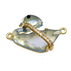 Copper Swan Connector Pave Acrylic Zirconia Gold Plated, approx 12-16mm [FD14868]
