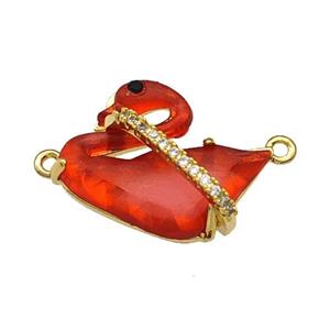 Copper Swan Connector Pave Red Acrylic Zirconia Gold Plated, approx 12-16mm [FD14869]