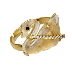 Copper Swan Rings Pave Acrylic Zirconia Adjustable Gold Plated, approx 12-16mm [FD14872]