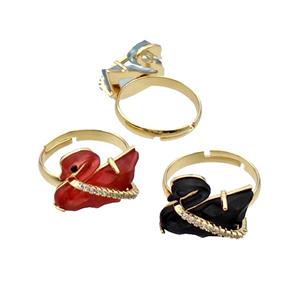 Copper Swan Rings Pave Acrylic Zirconia Adjustable Gold Plated Mixed, approx 12-16mm [FD14876]