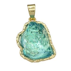 Copper Pendant Pave Acrylic Green Mountain Gold Plated, approx 16-20mm [FD14882]