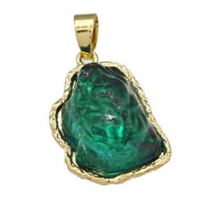 Copper Pendant Pave Acrylic Green Mountain Gold Plated, approx 16-20mm [FD14883]
