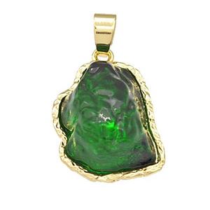 Copper Pendant Pave Acrylic Green Mountain Gold Plated, approx 16-20mm [FD14884]