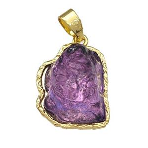 Copper Pendant Pave Acrylic Purple Mountain Gold Plated, approx 16-20mm [FD14887]